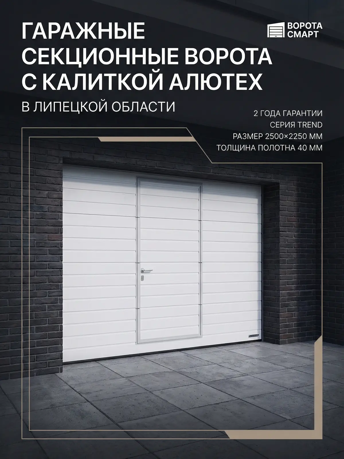 Гаражные секционные ворота с калиткой Алютех тренд 2500×2250 мм